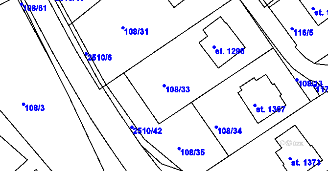 Parcela st. 108/33 v KÚ Luhačovice, Katastrální mapa