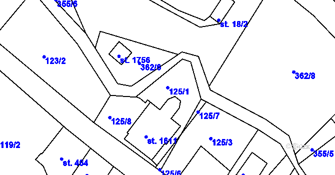 Parcela st. 125/1 v KÚ Luhačovice, Katastrální mapa