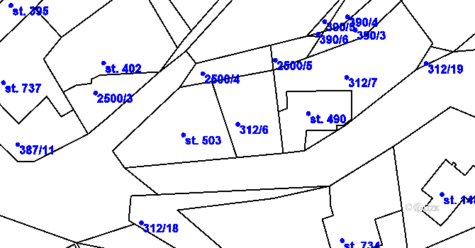Parcela st. 312/6 v KÚ Luhačovice, Katastrální mapa