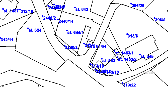Parcela st. 313/4 v KÚ Luhačovice, Katastrální mapa