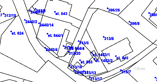 Parcela st. 313/5 v KÚ Luhačovice, Katastrální mapa