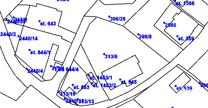 Parcela st. 313/6 v KÚ Luhačovice, Katastrální mapa