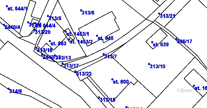 Parcela st. 313/7 v KÚ Luhačovice, Katastrální mapa