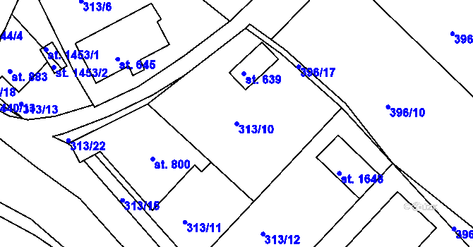 Parcela st. 313/10 v KÚ Luhačovice, Katastrální mapa