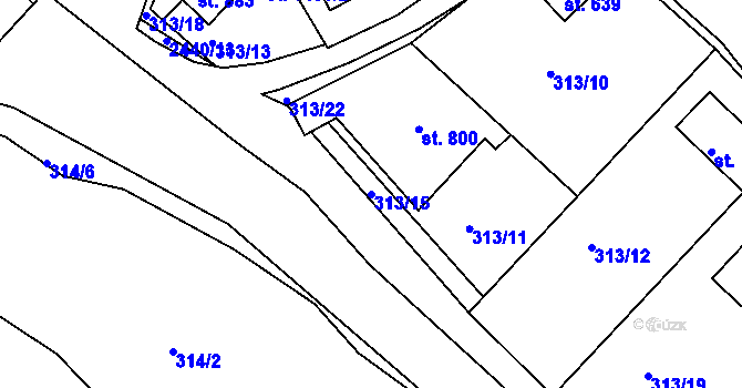 Parcela st. 313/15 v KÚ Luhačovice, Katastrální mapa