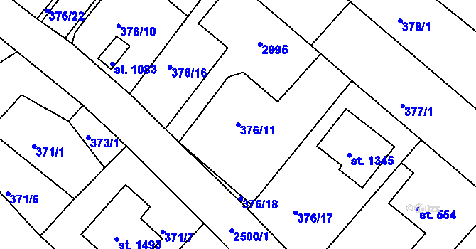Parcela st. 376/11 v KÚ Luhačovice, Katastrální mapa