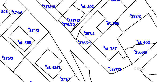 Parcela st. 376/21 v KÚ Luhačovice, Katastrální mapa