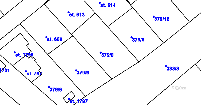 Parcela st. 379/8 v KÚ Luhačovice, Katastrální mapa