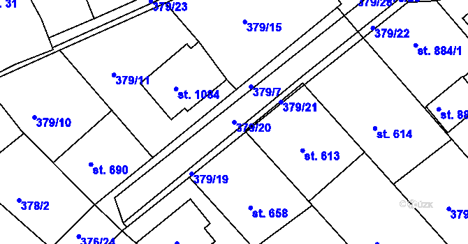 Parcela st. 379/20 v KÚ Luhačovice, Katastrální mapa