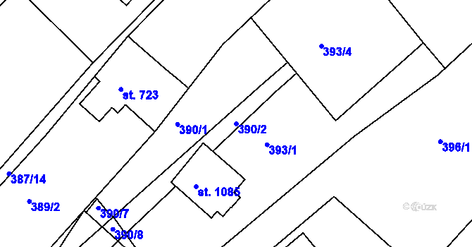 Parcela st. 390/2 v KÚ Luhačovice, Katastrální mapa