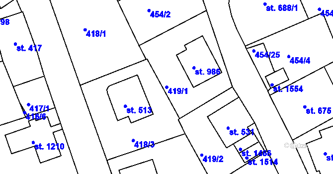 Parcela st. 419/1 v KÚ Luhačovice, Katastrální mapa