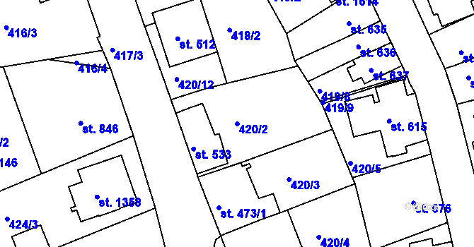 Parcela st. 420/2 v KÚ Luhačovice, Katastrální mapa
