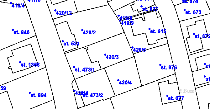 Parcela st. 420/3 v KÚ Luhačovice, Katastrální mapa