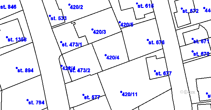 Parcela st. 420/4 v KÚ Luhačovice, Katastrální mapa