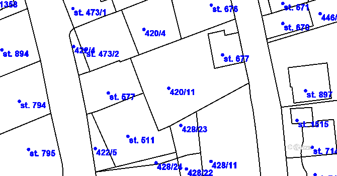 Parcela st. 420/11 v KÚ Luhačovice, Katastrální mapa