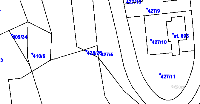 Parcela st. 427/5 v KÚ Luhačovice, Katastrální mapa