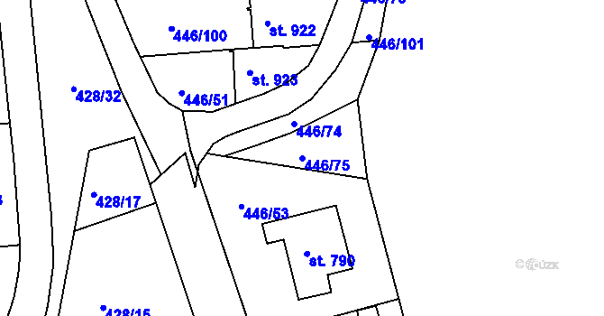 Parcela st. 446/75 v KÚ Luhačovice, Katastrální mapa