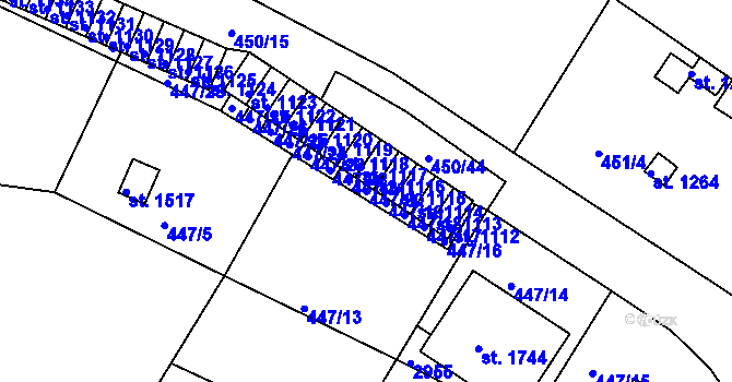 Parcela st. 447/20 v KÚ Luhačovice, Katastrální mapa