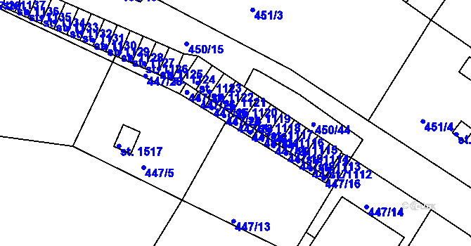 Parcela st. 447/23 v KÚ Luhačovice, Katastrální mapa