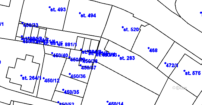Parcela st. 450/13 v KÚ Luhačovice, Katastrální mapa
