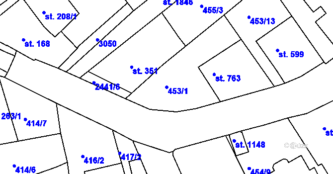 Parcela st. 453/1 v KÚ Luhačovice, Katastrální mapa