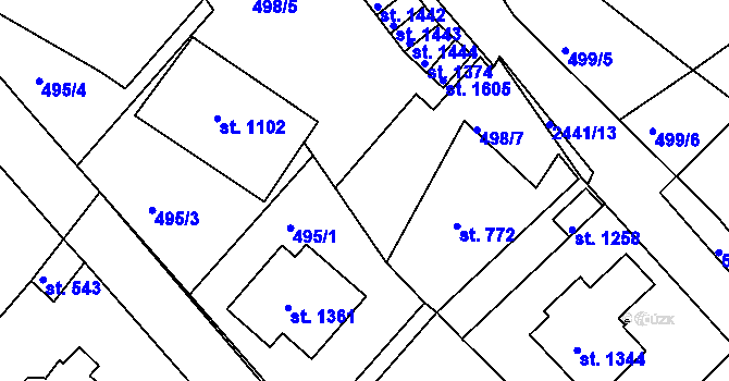 Parcela st. 498/16 v KÚ Luhačovice, Katastrální mapa