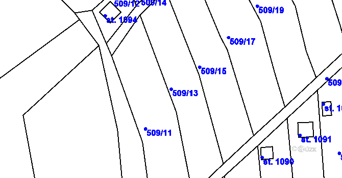 Parcela st. 509/13 v KÚ Luhačovice, Katastrální mapa