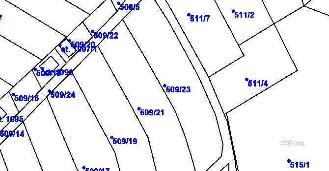 Parcela st. 509/23 v KÚ Luhačovice, Katastrální mapa