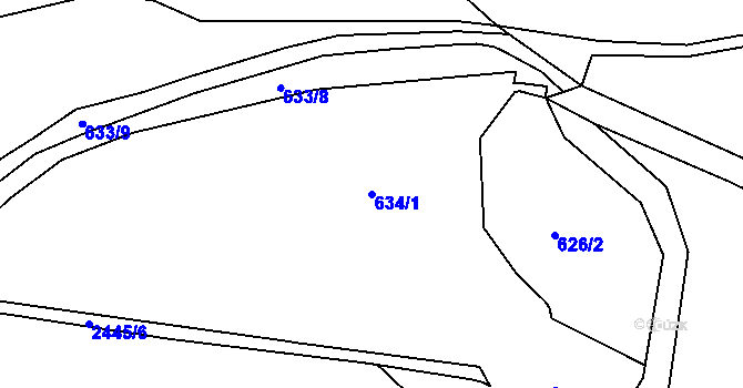Parcela st. 634/1 v KÚ Luhačovice, Katastrální mapa
