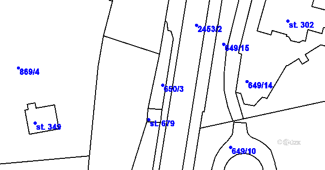 Parcela st. 650/3 v KÚ Luhačovice, Katastrální mapa