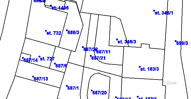 Parcela st. 687/11 v KÚ Luhačovice, Katastrální mapa