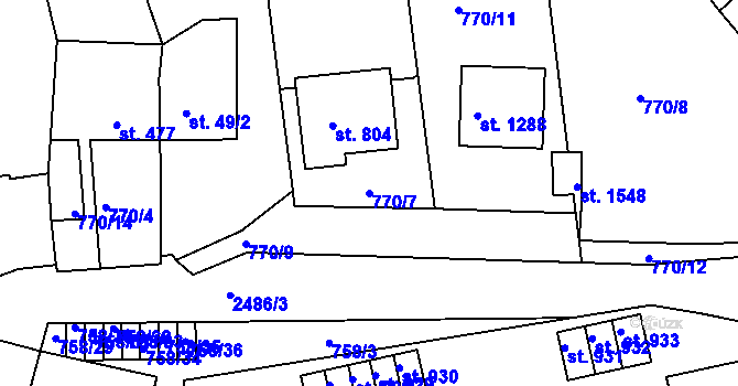 Parcela st. 770/7 v KÚ Luhačovice, Katastrální mapa