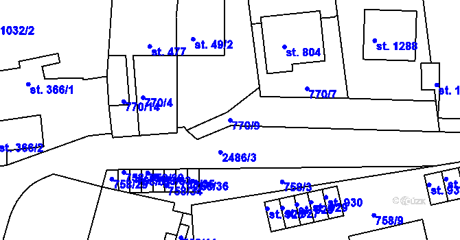 Parcela st. 770/9 v KÚ Luhačovice, Katastrální mapa