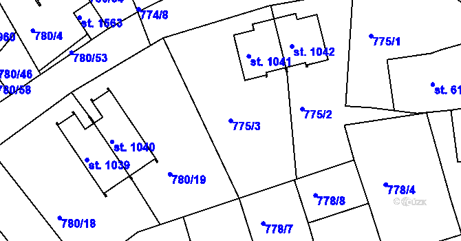 Parcela st. 775/3 v KÚ Luhačovice, Katastrální mapa