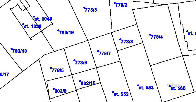 Parcela st. 778/7 v KÚ Luhačovice, Katastrální mapa