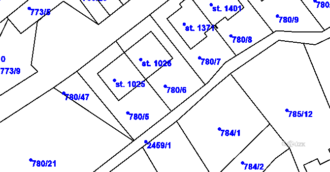 Parcela st. 780/6 v KÚ Luhačovice, Katastrální mapa