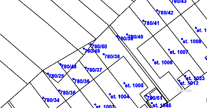 Parcela st. 780/38 v KÚ Luhačovice, Katastrální mapa