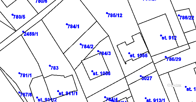 Parcela st. 784/3 v KÚ Luhačovice, Katastrální mapa