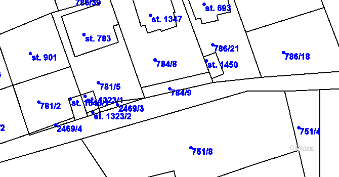Parcela st. 784/9 v KÚ Luhačovice, Katastrální mapa
