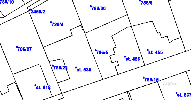 Parcela st. 786/5 v KÚ Luhačovice, Katastrální mapa