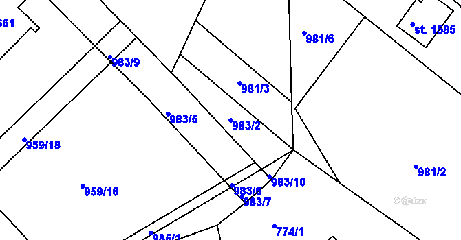 Parcela st. 983/2 v KÚ Luhačovice, Katastrální mapa