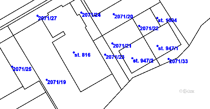 Parcela st. 2071/23 v KÚ Luhačovice, Katastrální mapa