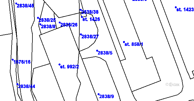 Parcela st. 2838/5 v KÚ Luhačovice, Katastrální mapa