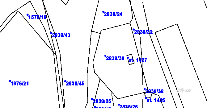 Parcela st. 2838/11 v KÚ Luhačovice, Katastrální mapa