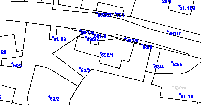 Parcela st. 695/1 v KÚ Luhov u Mimoně, Katastrální mapa