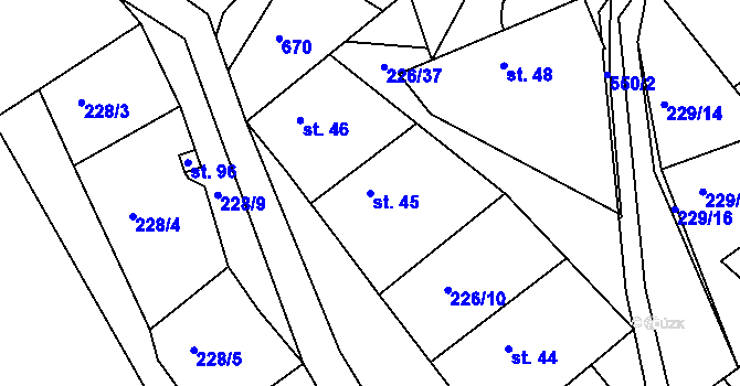 Parcela st. 45 v KÚ Luhy, Katastrální mapa