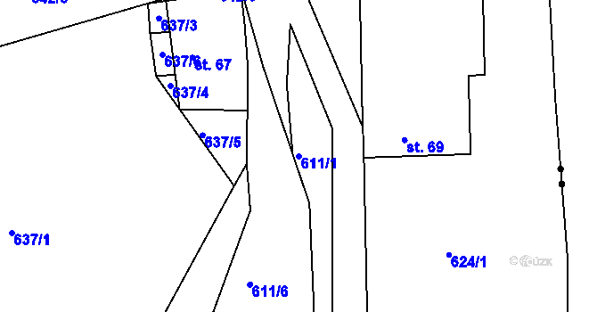 Parcela st. 611/1 v KÚ Luhy, Katastrální mapa