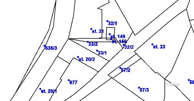 Parcela st. 33/1 v KÚ Luhy, Katastrální mapa