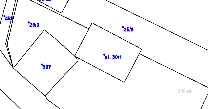 Parcela st. 30/1 v KÚ Třtí, Katastrální mapa