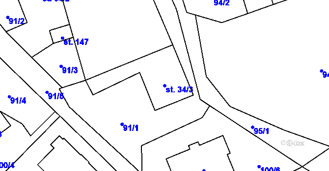 Parcela st. 34/3 v KÚ Luká, Katastrální mapa